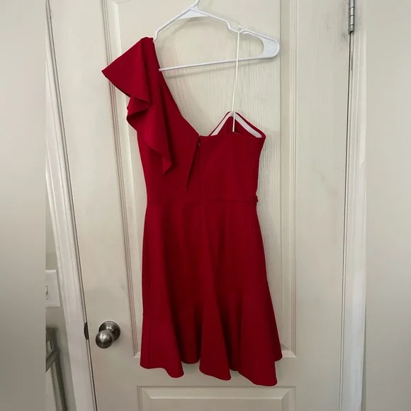 Amanda Uprichard Red Ruffle One Shoulder Mini Dress - Picture 4 of 10